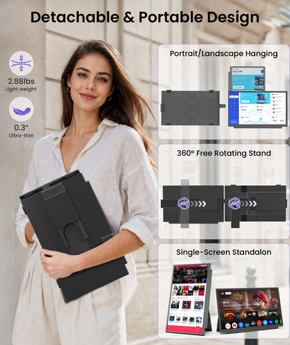 Orfibz 15.6" Laptop Screen Extender, 1080P FHD Detachable Laptop Monitor Extender, One Cable Plug & Play Portable Travel Monitor for 14"-17.3" Laptop Compatible with Wins/Mac/Chrome/Android