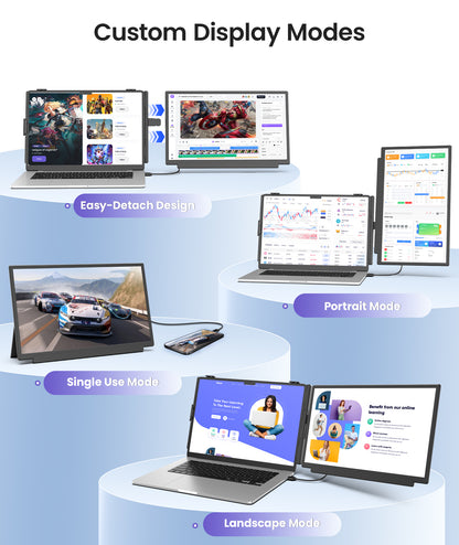 Orfibz 15.6" Laptop Screen Extender, 1080P FHD Detachable Laptop Monitor Extender, One Cable Plug & Play Portable Travel Monitor for 14"-17.3" Laptop Compatible with Wins/Mac/Chrome/Android